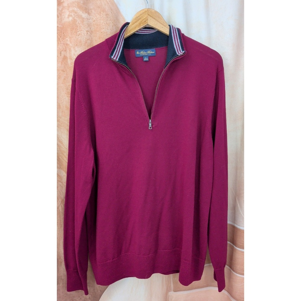 Brooks Brothers Merino Wool Quarter Zip Sweater Burgundy Italy Merino‎